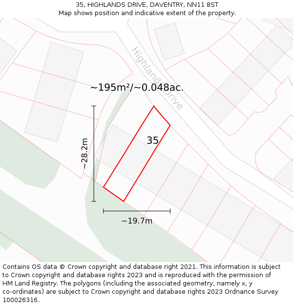 35, HIGHLANDS DRIVE, DAVENTRY, NN11 8ST: Plot and title map