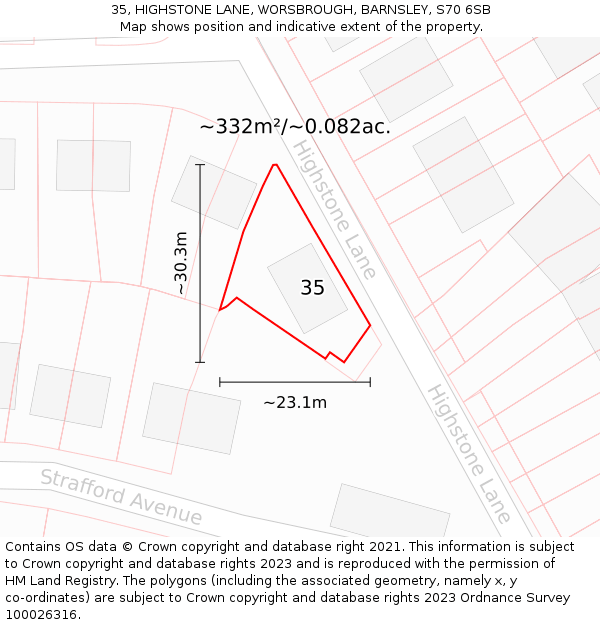 35, HIGHSTONE LANE, WORSBROUGH, BARNSLEY, S70 6SB: Plot and title map