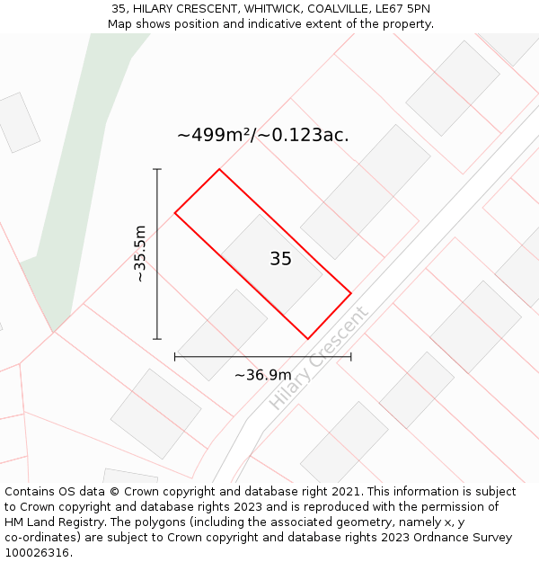 35, HILARY CRESCENT, WHITWICK, COALVILLE, LE67 5PN: Plot and title map