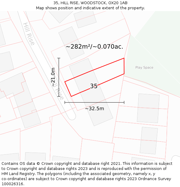 35, HILL RISE, WOODSTOCK, OX20 1AB: Plot and title map