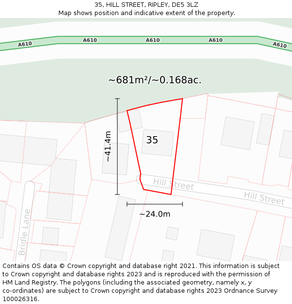 35, HILL STREET, RIPLEY, DE5 3LZ: Plot and title map