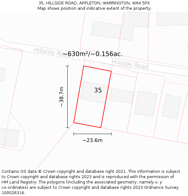 35, HILLSIDE ROAD, APPLETON, WARRINGTON, WA4 5PX: Plot and title map