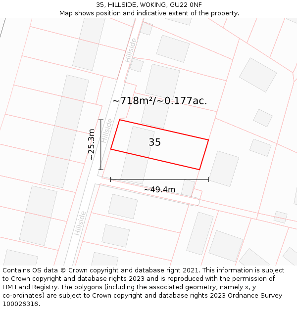 35, HILLSIDE, WOKING, GU22 0NF: Plot and title map
