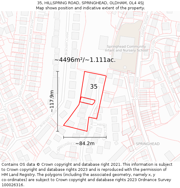 35, HILLSPRING ROAD, SPRINGHEAD, OLDHAM, OL4 4SJ: Plot and title map