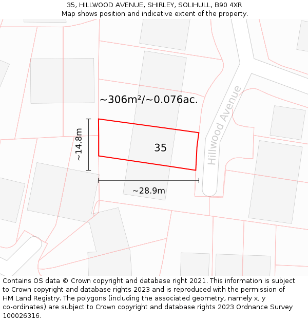 35, HILLWOOD AVENUE, SHIRLEY, SOLIHULL, B90 4XR: Plot and title map