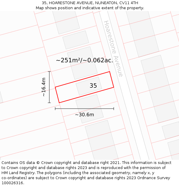 35, HOARESTONE AVENUE, NUNEATON, CV11 4TH: Plot and title map