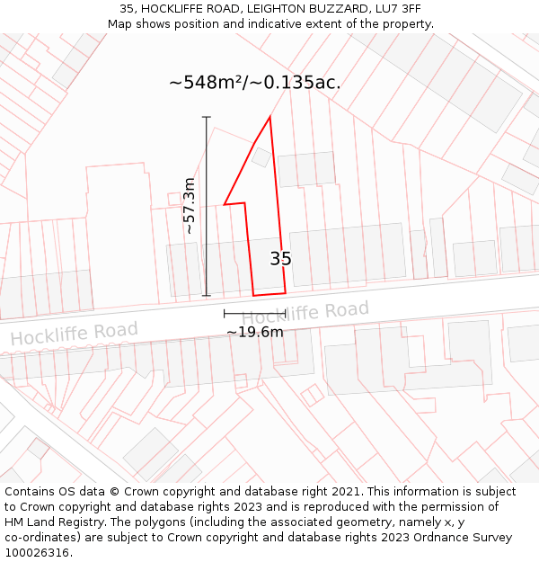 35, HOCKLIFFE ROAD, LEIGHTON BUZZARD, LU7 3FF: Plot and title map
