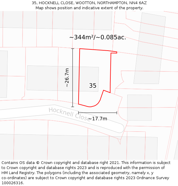 35, HOCKNELL CLOSE, WOOTTON, NORTHAMPTON, NN4 6AZ: Plot and title map