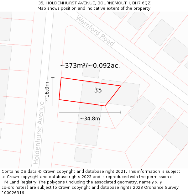 35, HOLDENHURST AVENUE, BOURNEMOUTH, BH7 6QZ: Plot and title map
