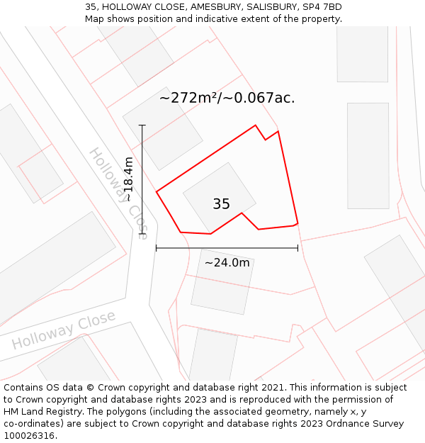 35, HOLLOWAY CLOSE, AMESBURY, SALISBURY, SP4 7BD: Plot and title map