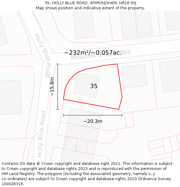35, HOLLY BLUE ROAD, WYMONDHAM, NR18 0XJ: Plot and title map