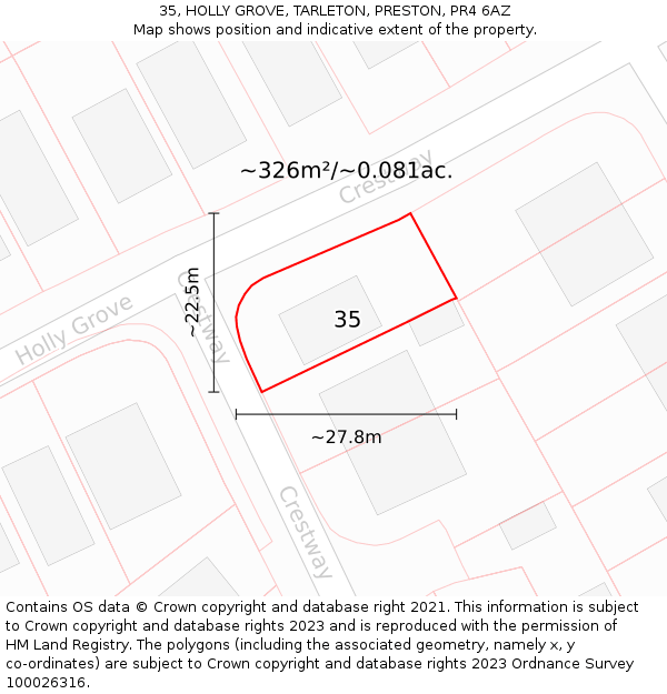 35, HOLLY GROVE, TARLETON, PRESTON, PR4 6AZ: Plot and title map