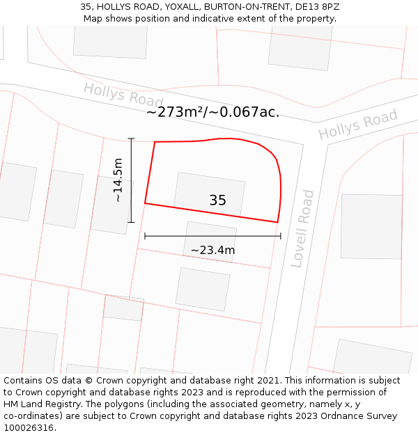 35, HOLLYS ROAD, YOXALL, BURTON-ON-TRENT, DE13 8PZ: Plot and title map