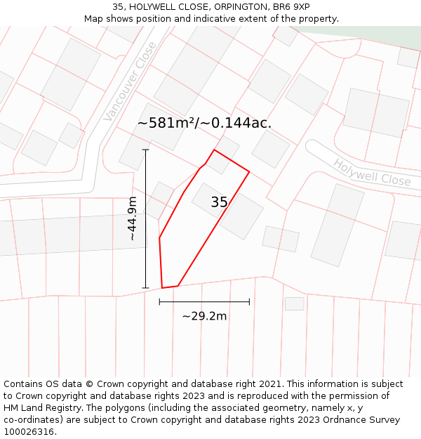 35, HOLYWELL CLOSE, ORPINGTON, BR6 9XP: Plot and title map