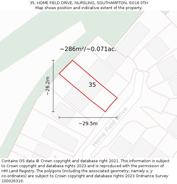 35, HOME FIELD DRIVE, NURSLING, SOUTHAMPTON, SO16 0TH: Plot and title map