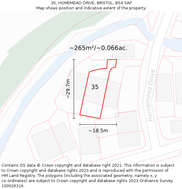 35, HOMEMEAD DRIVE, BRISTOL, BS4 5AP: Plot and title map