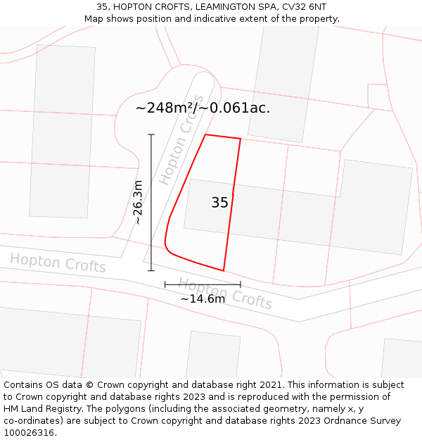 35, HOPTON CROFTS, LEAMINGTON SPA, CV32 6NT: Plot and title map