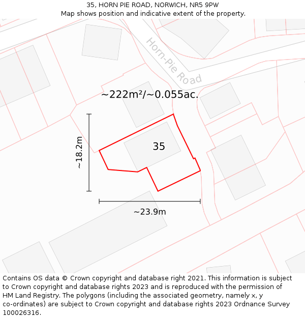 35, HORN PIE ROAD, NORWICH, NR5 9PW: Plot and title map