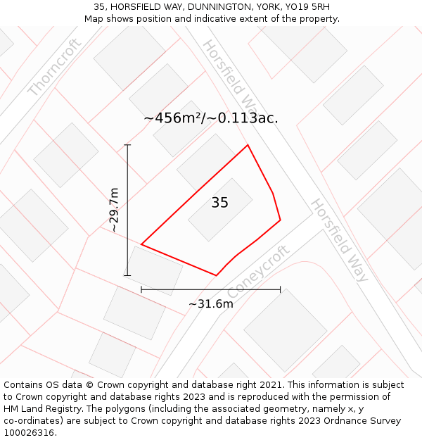 35, HORSFIELD WAY, DUNNINGTON, YORK, YO19 5RH: Plot and title map