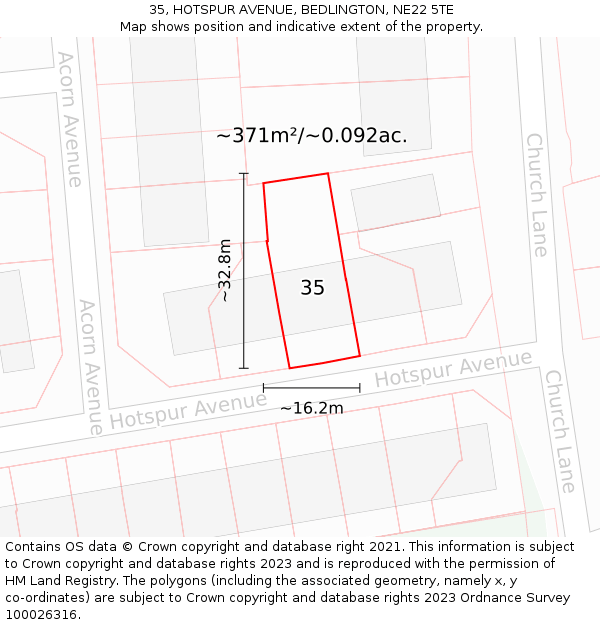 35, HOTSPUR AVENUE, BEDLINGTON, NE22 5TE: Plot and title map