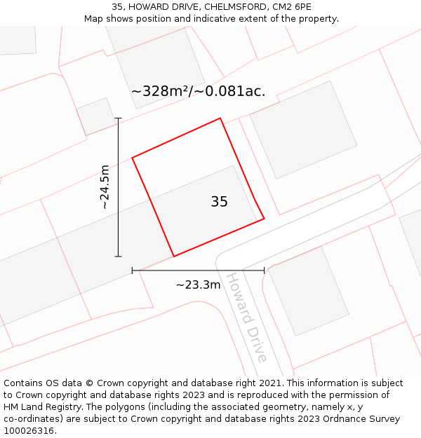 35, HOWARD DRIVE, CHELMSFORD, CM2 6PE: Plot and title map