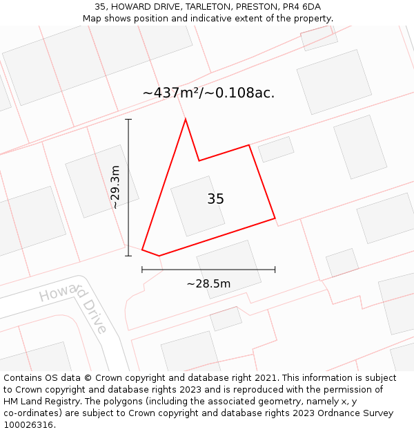 35, HOWARD DRIVE, TARLETON, PRESTON, PR4 6DA: Plot and title map