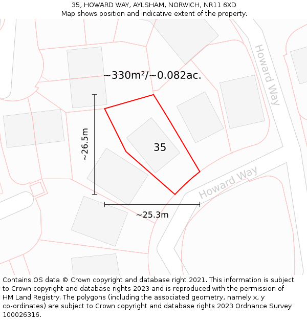 35, HOWARD WAY, AYLSHAM, NORWICH, NR11 6XD: Plot and title map