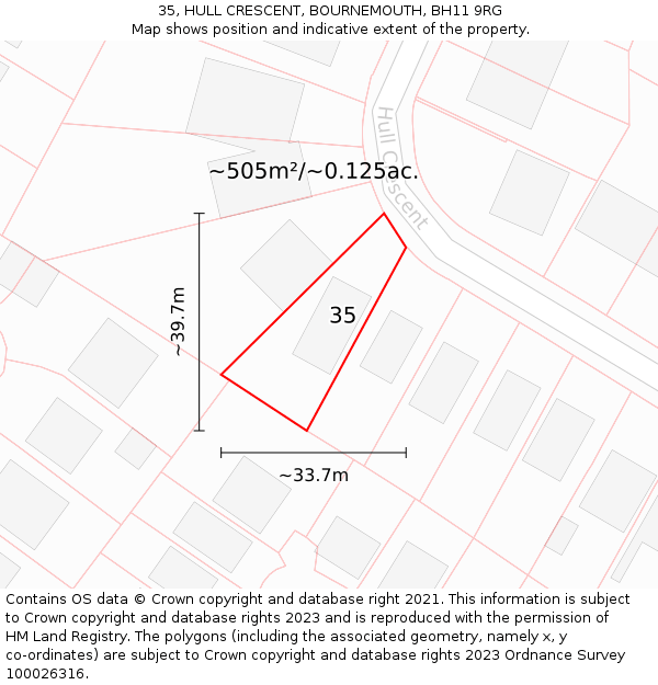35, HULL CRESCENT, BOURNEMOUTH, BH11 9RG: Plot and title map