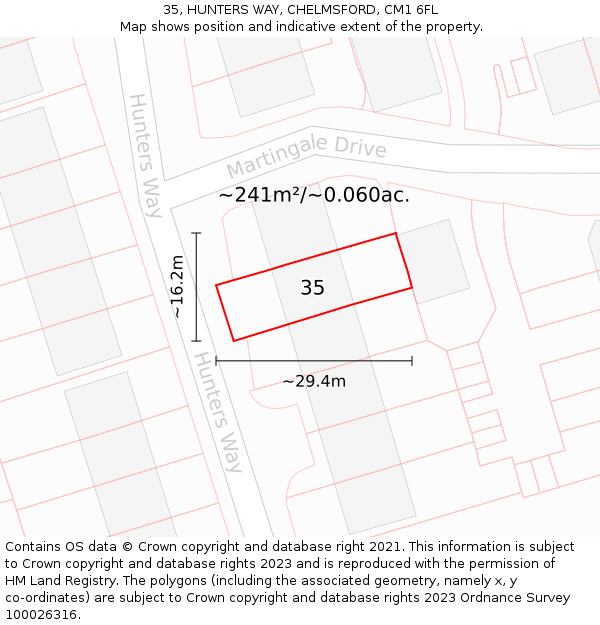 35, HUNTERS WAY, CHELMSFORD, CM1 6FL: Plot and title map