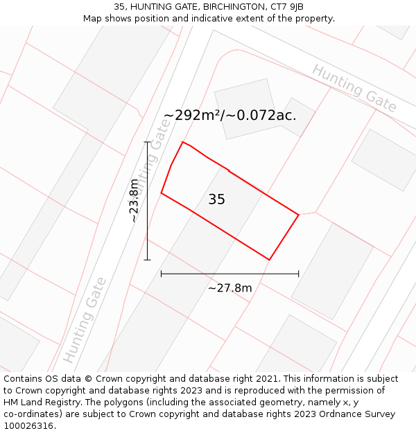 35, HUNTING GATE, BIRCHINGTON, CT7 9JB: Plot and title map