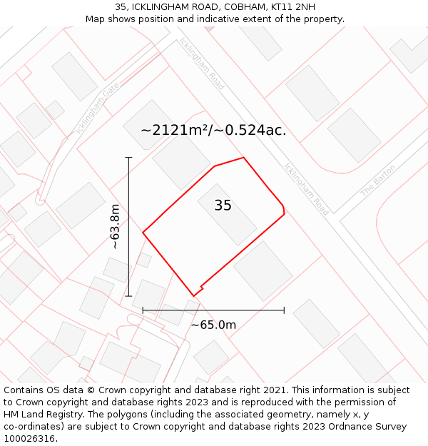 35, ICKLINGHAM ROAD, COBHAM, KT11 2NH: Plot and title map