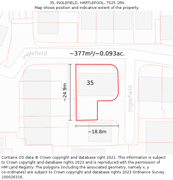 35, INGLEFIELD, HARTLEPOOL, TS25 1RN: Plot and title map