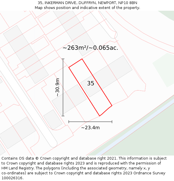 35, INKERMAN DRIVE, DUFFRYN, NEWPORT, NP10 8BN: Plot and title map