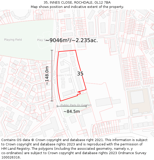 35, INNES CLOSE, ROCHDALE, OL12 7BA: Plot and title map