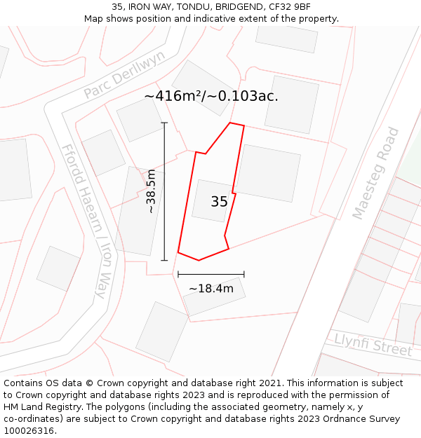 35, IRON WAY, TONDU, BRIDGEND, CF32 9BF: Plot and title map