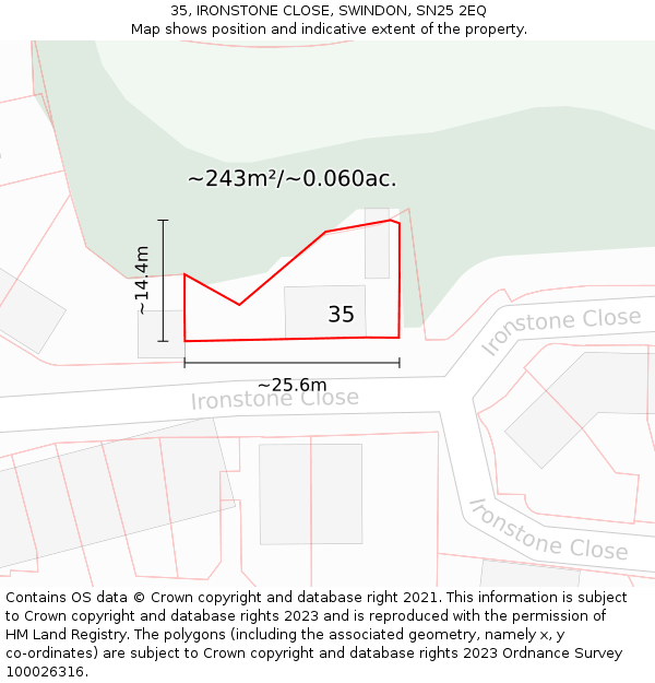 35, IRONSTONE CLOSE, SWINDON, SN25 2EQ: Plot and title map