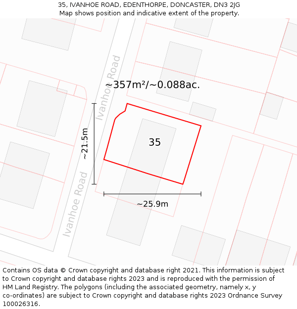 35, IVANHOE ROAD, EDENTHORPE, DONCASTER, DN3 2JG: Plot and title map
