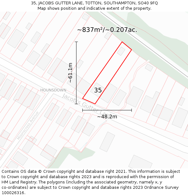 35, JACOBS GUTTER LANE, TOTTON, SOUTHAMPTON, SO40 9FQ: Plot and title map