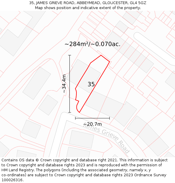 35, JAMES GRIEVE ROAD, ABBEYMEAD, GLOUCESTER, GL4 5GZ: Plot and title map