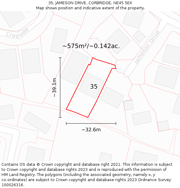 35, JAMESON DRIVE, CORBRIDGE, NE45 5EX: Plot and title map