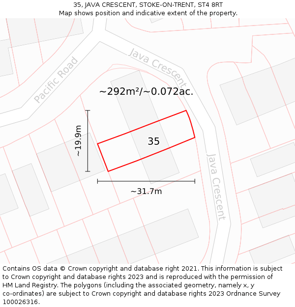 35, JAVA CRESCENT, STOKE-ON-TRENT, ST4 8RT: Plot and title map