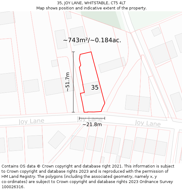 35, JOY LANE, WHITSTABLE, CT5 4LT: Plot and title map