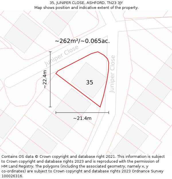 35, JUNIPER CLOSE, ASHFORD, TN23 3JY: Plot and title map