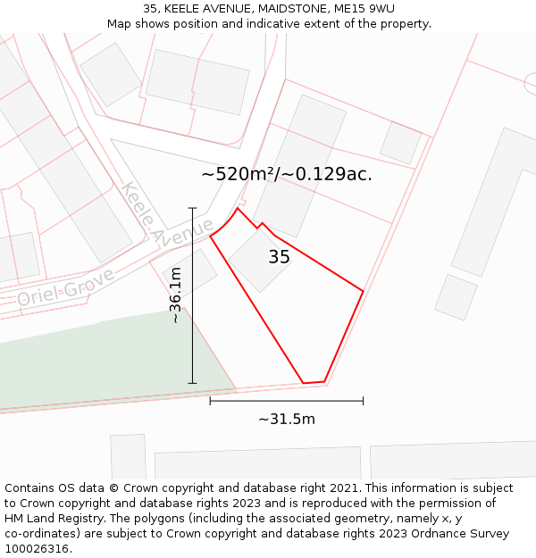35, KEELE AVENUE, MAIDSTONE, ME15 9WU: Plot and title map
