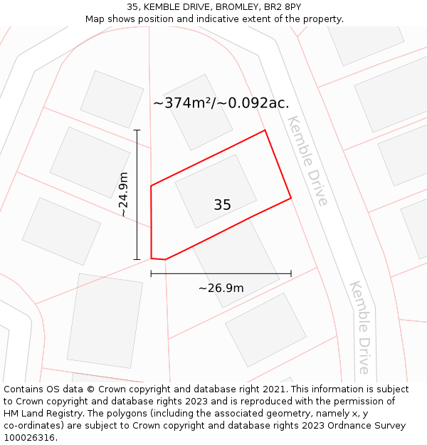 35, KEMBLE DRIVE, BROMLEY, BR2 8PY: Plot and title map