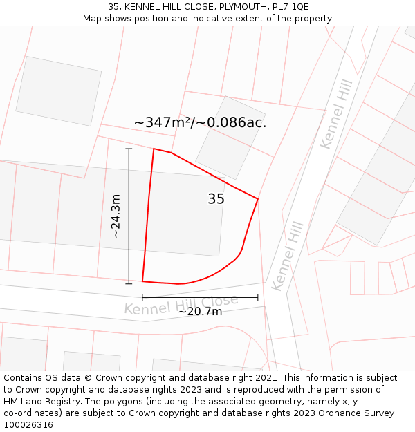 35, KENNEL HILL CLOSE, PLYMOUTH, PL7 1QE: Plot and title map