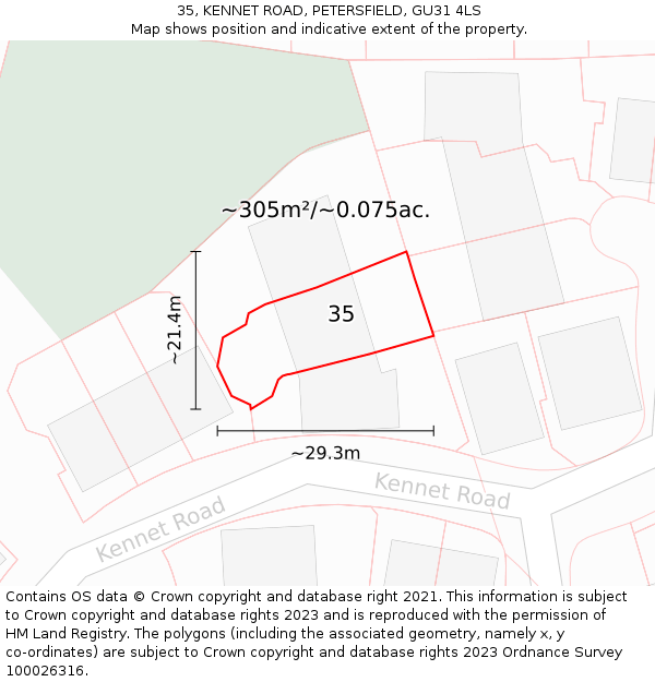 35, KENNET ROAD, PETERSFIELD, GU31 4LS: Plot and title map
