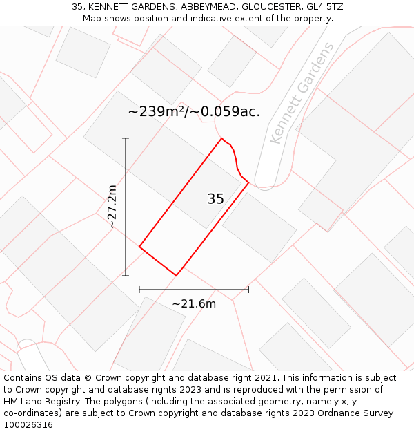 35, KENNETT GARDENS, ABBEYMEAD, GLOUCESTER, GL4 5TZ: Plot and title map