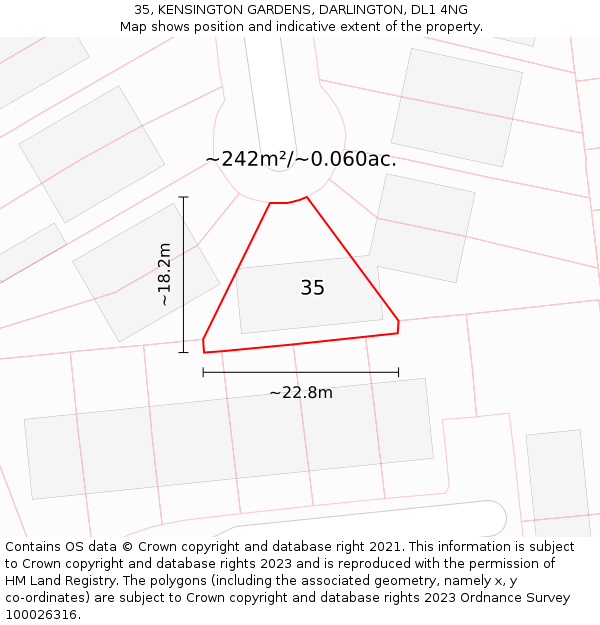 35, KENSINGTON GARDENS, DARLINGTON, DL1 4NG: Plot and title map