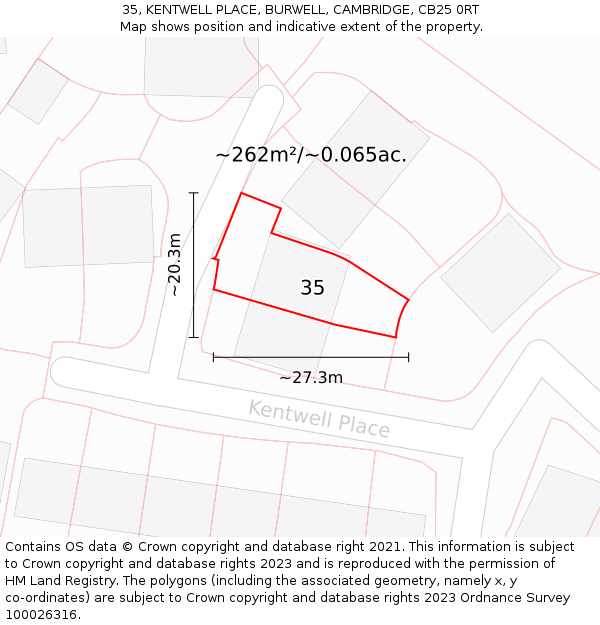 35, KENTWELL PLACE, BURWELL, CAMBRIDGE, CB25 0RT: Plot and title map